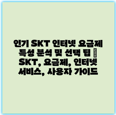 인기 SKT 인터넷 요금제 특성 분석 및 선택 팁 | SKT, 요금제, 인터넷 서비스, 사용자 가이드