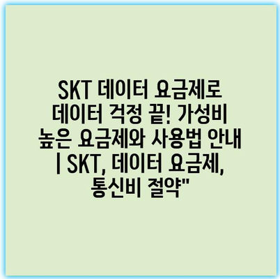 SKT 데이터 요금제로 데이터 걱정 끝! 가성비 높은 요금제와 사용법 안내 | SKT, 데이터 요금제, 통신비 절약”