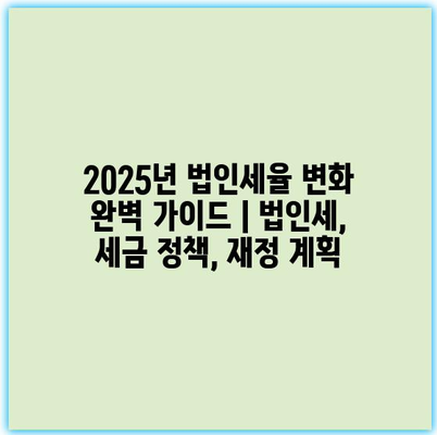 2025년 법인세율 변화 완벽 가이드 | 법인세, 세금 정책, 재정 계획