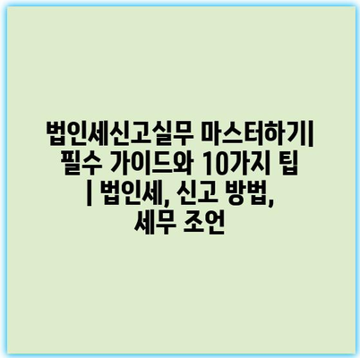 법인세신고실무 마스터하기| 필수 가이드와 10가지 팁 | 법인세, 신고 방법, 세무 조언