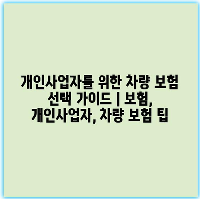 개인사업자를 위한 차량 보험 선택 가이드 | 보험, 개인사업자, 차량 보험 팁