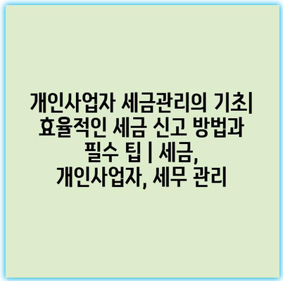 개인사업자 세금관리의 기초| 효율적인 세금 신고 방법과 필수 팁 | 세금, 개인사업자, 세무 관리