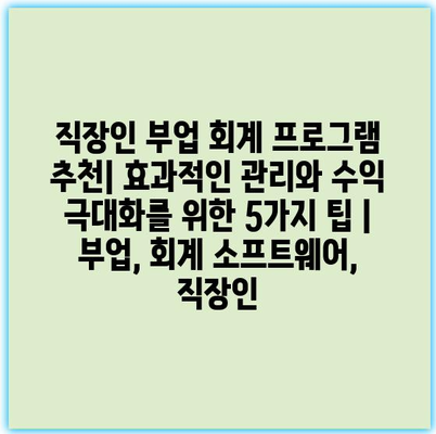 직장인 부업 회계 프로그램 추천| 효과적인 관리와 수익 극대화를 위한 5가지 팁 | 부업, 회계 소프트웨어, 직장인