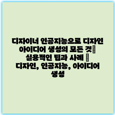 디자이너 인공지능으로 디자인 아이디어 생성의 모든 것| 실용적인 팁과 사례 | 디자인, 인공지능, 아이디어 생성