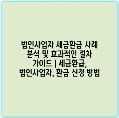 법인사업자 세금환급 사례 분석 및 효과적인 절차 가이드 | 세금환급, 법인사업자, 환급 신청 방법