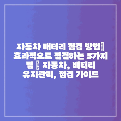 자동차 배터리 점검 방법| 효과적으로 점검하는 5가지 팁 | 자동차, 배터리 유지관리, 점검 가이드