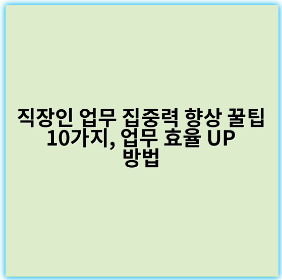 직장인 업무 집중력 향상 꿀팁 10가지, 업무 효율 UP 방법