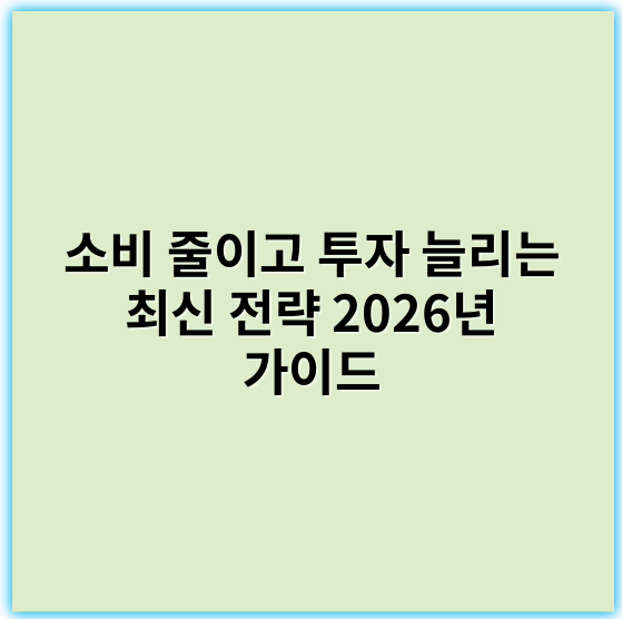 소비 줄이고 투자 늘리는 최신 전략 2026년 가이드